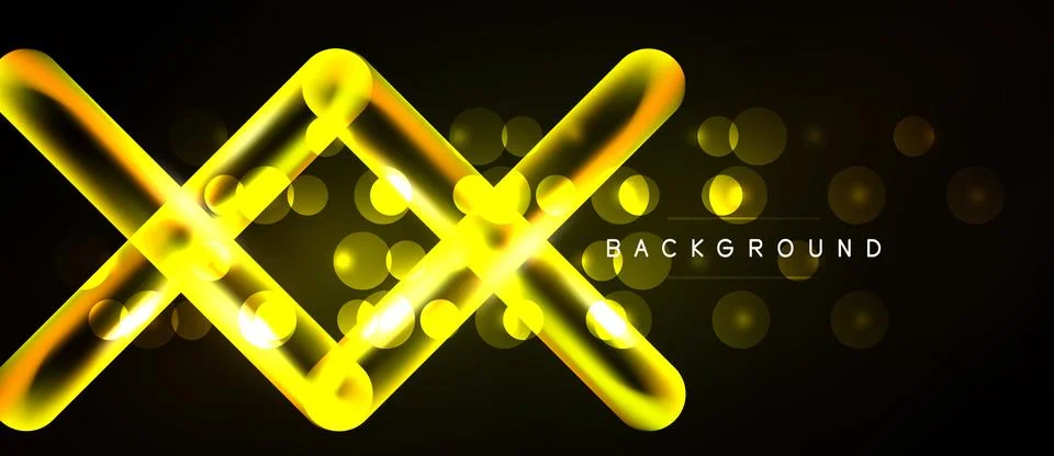 Bright yellow neon lines intersect, creating abstract geometric pattern. Gold Stock Illustration