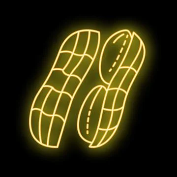 Bright yellow neon peanut in shell and peeled on black background Stock Illustration