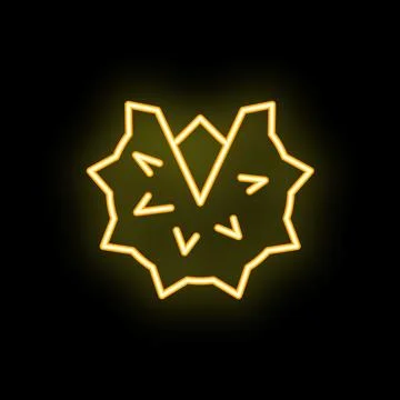 Bright yellow neon sign symbolizing a chestnut, glowing on a black background Stock Illustration