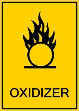 Bright Yellow Oxidizer Warning Sign with Flame Symbol and Hazard Class 5.1 Stock Illustration
