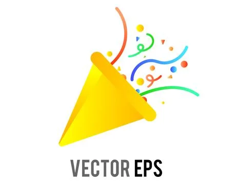 Bright yellow party popper exploding icon with colorful confetti and streamer Stockillustratie