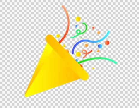 Bright yellow party popper exploding icon with colorful confetti and streamer 库存插图