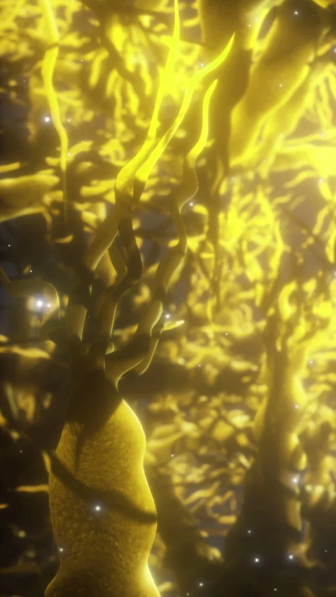 Bright yellow patterns swirl in dark background with hints of light Stock Footage 336174273