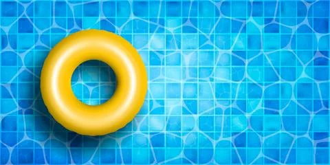 A Bright Yellow Pool Float is lounging in a Sparkling Blue Swimming Pool, i.. Stock Illustration