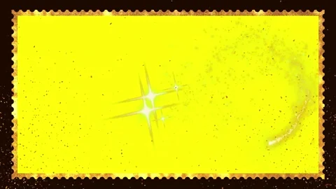 Bright yellow postage stamp with a glowing star sparkle effect and vintage Stock Footage 343909477