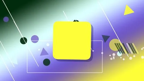 A bright yellow rounded square stands centered in a playful green-blue grad.. イラスト素材