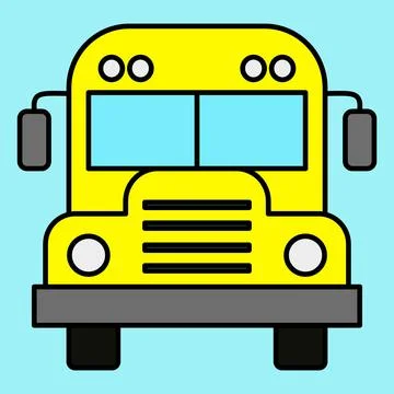 Bright yellow school bus faces forward. Simple cartoon style with clean lin.. Stock Illustration