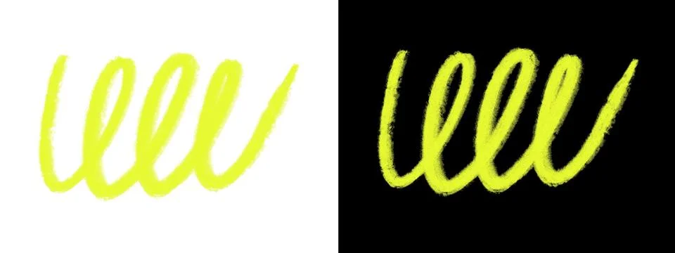 Bright yellow scribble on transparent and black backgrounds, abstract art Stockillustratie