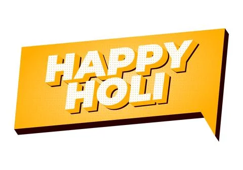 Bright yellow speech bubble banner with bold 3d white text reading happy ho.. 스톡 일러스트