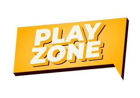 Bright yellow speech bubble style banner with bold 3D white text play zone .. 스톡 일러스트