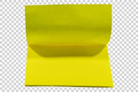 Bright yellow square sticky note with a curled edge, isolated on a white ba.. Stock Photos