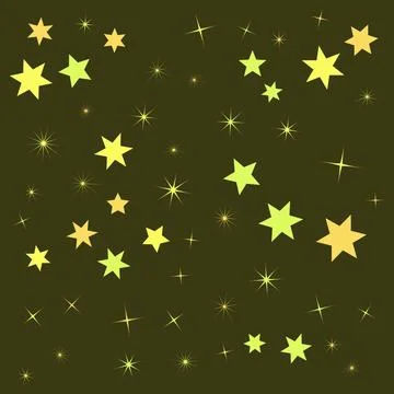 Bright yellow stars pattern on a dark green background Stock Illustration
