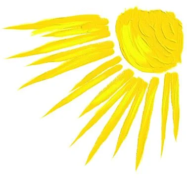 Bright yellow sun with rays painted on a white background capturing the essence Stock Illustration
