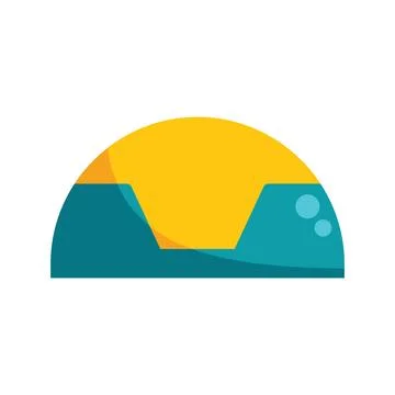 Bright yellow sun setting behind two mountains graphic illustration Stock Illustration