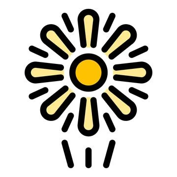 Bright yellow sun shining with light rays beams floral daisy shape Illustrazione stock
