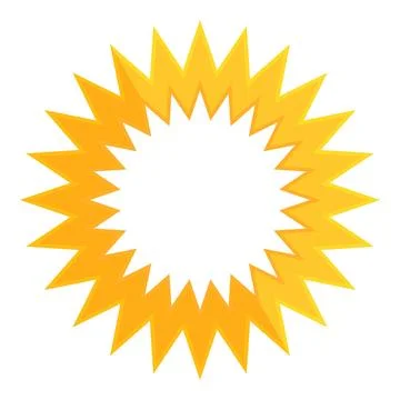 Bright yellow sun shining with sharp rays on white background Illustrazione stock