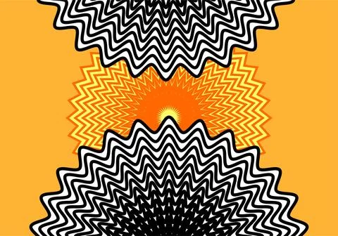 Bright Yellow Sunburst Abstract Pattern With Zigzag Radial Design And Sunny.. イラスト素材