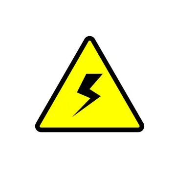 Bright yellow triangular warning sticker featuring a bold black lightning b.. 스톡 일러스트