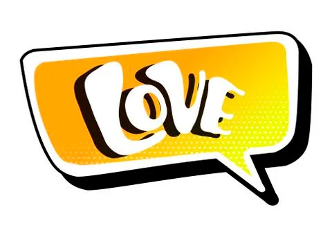 Bright yellow vector speech bubble LOVE. Colorful emotional icon isolated Stock Illustration