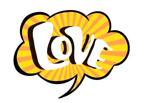 Bright yellow vector speech bubble LOVE. Colorful emotional icon isolated  Stock Illustration