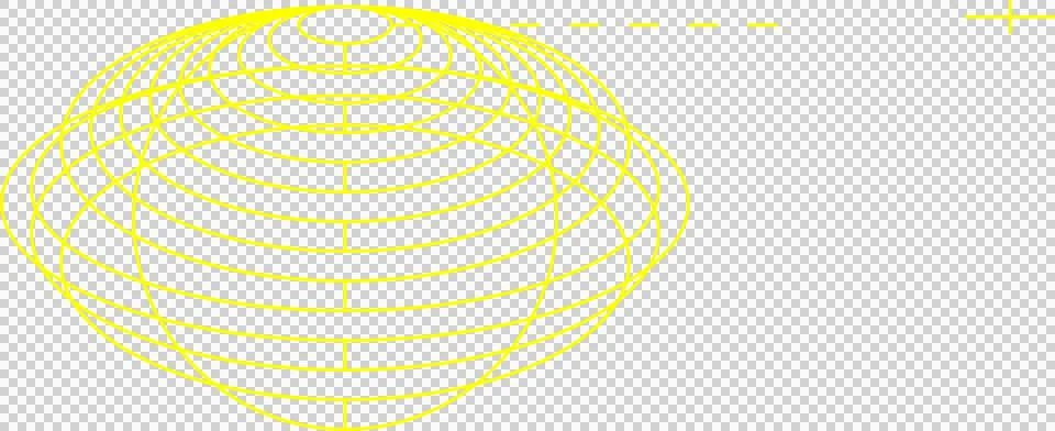 Bright yellow wireframe globe is floating on transparent background showing Stock Illustration