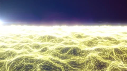 Bright yellow wireframe wave terrain with glowing polygon grid and intense .. 動画素材 331282093