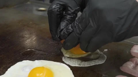 Bright Yolk Eggs Cooking on Griddle Top, Food Stock Footage Stock Footage 331633847