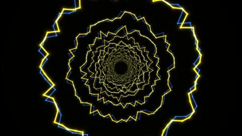 Bright zigzag lines form a spiral pattern in dark Stock Footage 340282625