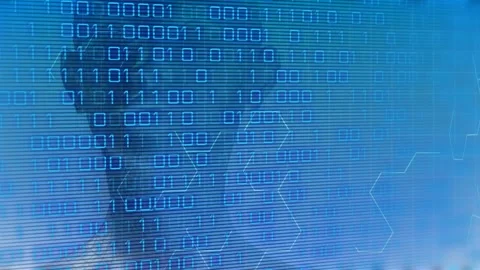 Brightening binary code initiating hex grid shifting head silhouette forming 動画素材 317369351