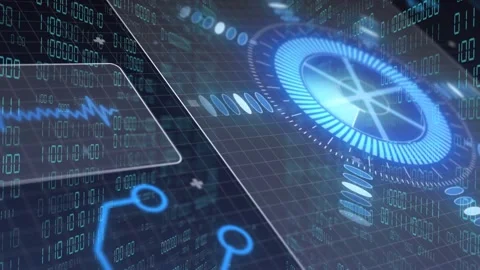 Brightening circular blue dial rotating and pulsing, activating left waveform Stock Footage 335317642