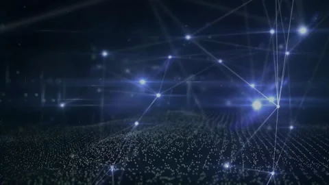 Brightening digital node causing lens flare while mesh expanding, reconfiguring Stock Footage 312408378