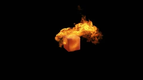 A brightly burning cube quickly rotates in different directions on a black Stock Footage 171951561