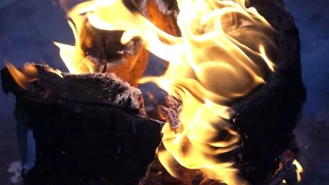 Brightly burning stump in slow motion. Stock Footage 127058159