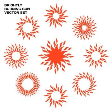 Brightly burning suns vector set. Sun icon collection. Stock Illustration