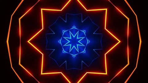 Brightly colored abstract pattern with star in the middle. Kaleidoscope VJ loop Stock Footage 261671479