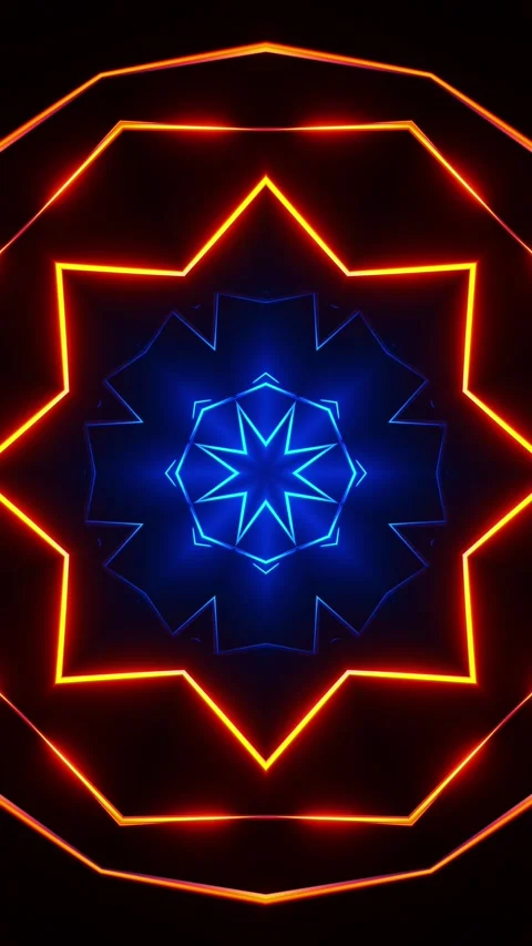 Brightly colored abstract pattern with star in the middle. Kaleidoscope VJ loop Video stock 314100673