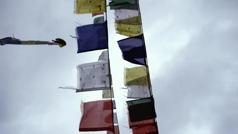 Brightly Colored Buddhist Flags in the Himalayan Mountains Stock Footage 316892225