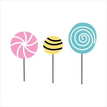 Of brightly colored candy on a stick. Vector flat image on a white background Stock Illustration