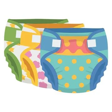 Brightly Colored Cloth Diapers in Various Patterns and Designs for Babies a.. Stock Illustration