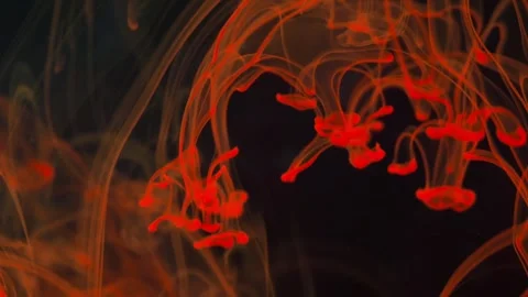 Brightly colored clouds of smoke dance. Hues of red dark Stock Footage 247783568