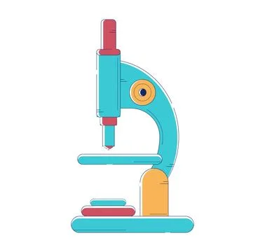 Brightly colored flat design of a microscope. Scientific research equipment Stock Illustration