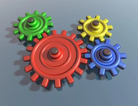 Brightly colored interlocking cogs Stock Illustration