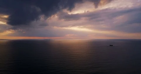 Brightly colored pink sunset over the calm Mediterranean Sea. Night Stock Footage