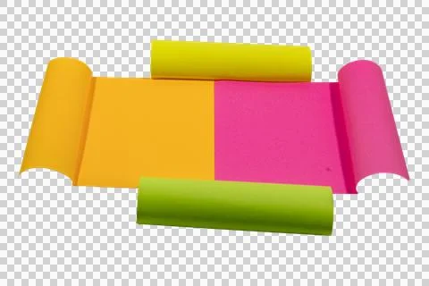 Brightly colored sheets of paper in yellow, orange, pink, and lime green Stock Photos