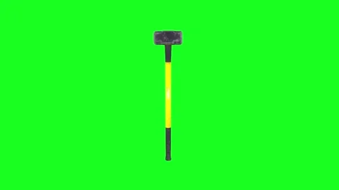 Brightly colored sledgehammer on green backdrop in 3D rendering Stock Footage 303594938