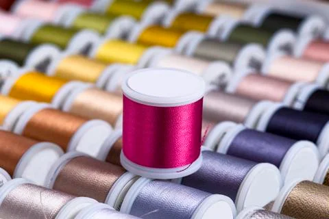 Brightly Colored Spools of Thread Stock Photos