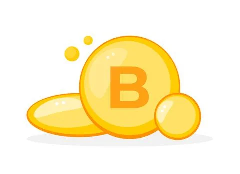 Brightly colored vitamin B complex capsules illustration for supporting overall Stock Illustration