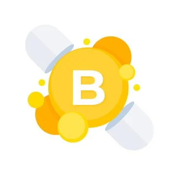 Brightly colored vitamin B complex capsules illustration for supporting overall Illustrazione stock