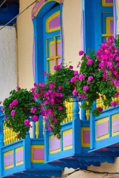 Brightly coloured balconies Stock Photos
