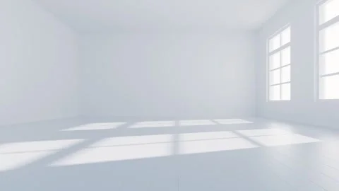 Brightly lit empty room with sunlit floor and windows. Stock Footage 332227252